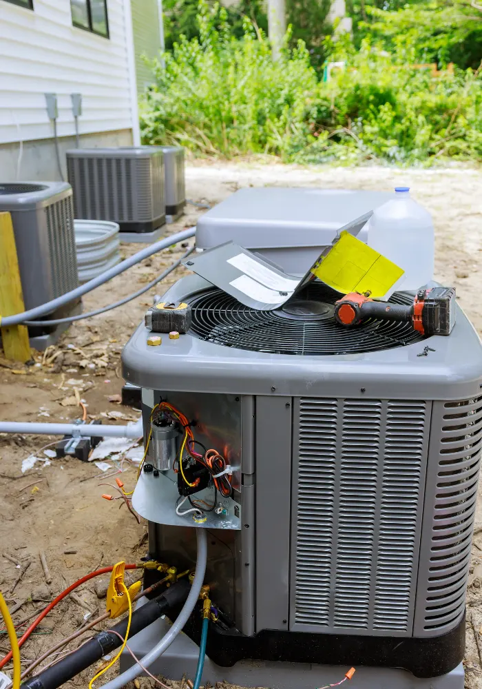 AN AC unit disassembled waiting to have maintenance done on it